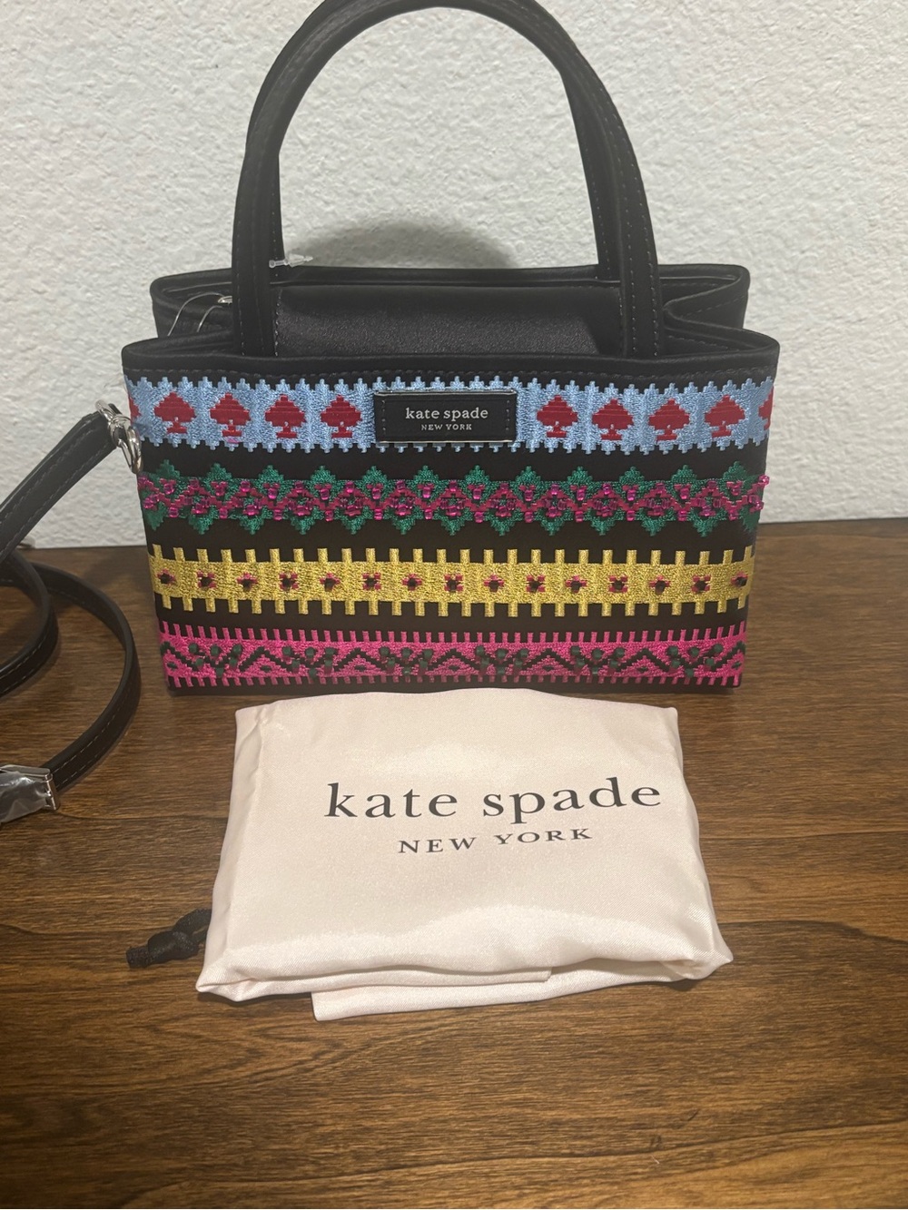 kate spade Mini Black Multi-Color Embroidered Crossbody - Picture 2 of 12
